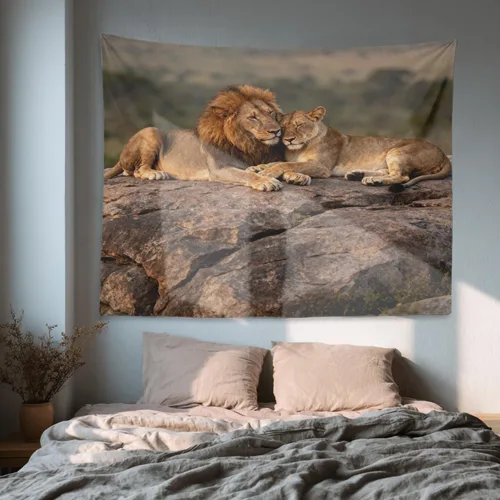 Vista 6 de Shrahala Brown Golden Tapestry, Lion Wall Hanging Hd Print Polyester Backdrop For Dorm Room Bedroom 30 X 40 In
