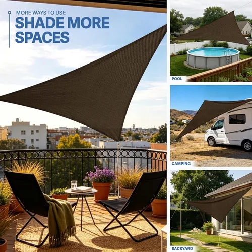 Vista 2 de E&K Sunrise Vela de sombra solar triangular derecha de 10' x 10' x 14.1' pies, toldo cubierta de sombra con bloqueo UV para patio, jardín trasero