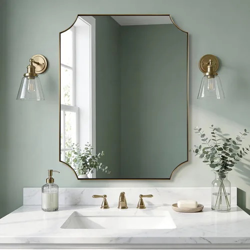 Vista 23 de ANDY STAR Espejo de baño de bronce cepillado, espejo festoneado de 24 x 36 pulgadas para baño, espejo rectangular de bronce antiguo con marco
