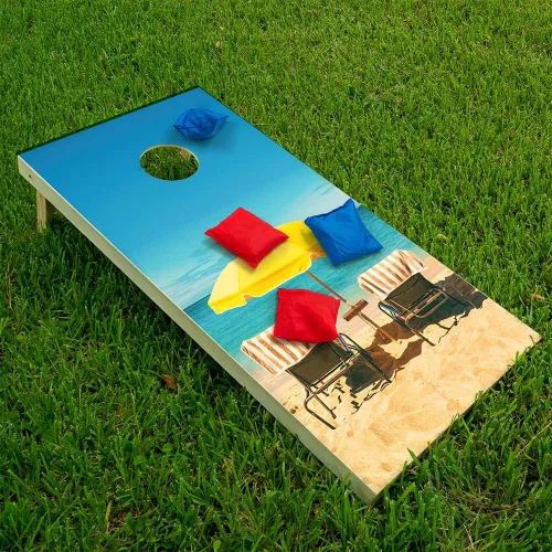 Vista 3 de Juego de 2 fundas de vinilo profesionales para tablas, juego de 2 fundas de vinilo para silla, verano, playa, casa, arena, paraguas, divertidas
