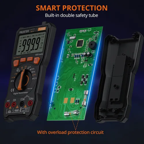 Vista 5 de Proster Multímetro Digital 6000 Count - TRMS Voltímetro Multímetro Digital de Rango Automático Probador, Detector NCV Medidor de Corriente y Voltaje