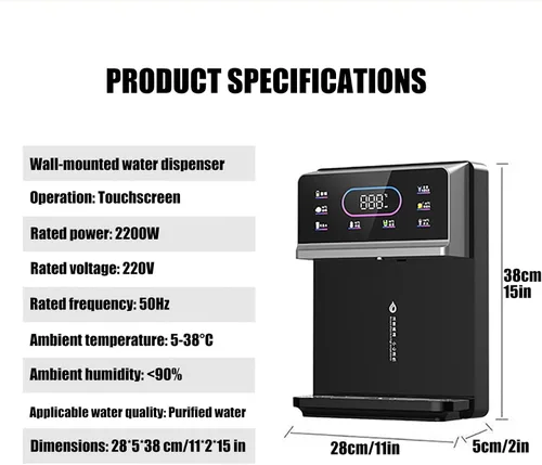 Vista 2 de Dispensador de agua caliente instantáneo, enfriador de agua montado en la pared para calentamiento rápido y cerraduras infantiles, dispensador de 6
