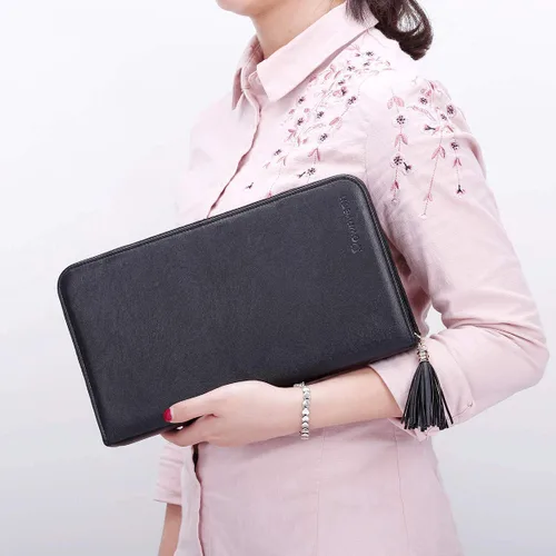 Vista 7 de Rownyeon - Bolsa organizadora de brochas de maquillaje profesional, estuche de cuero, bolso de mano negro portátil de viaje (solo bolsa)