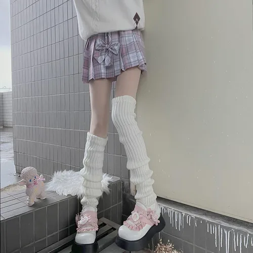 Vista 3 de Calentadores de pierna Kawaii Harajuku japonés Lolita Knit Winter Ankle Warmers Y2K 80s calcetines para botas
