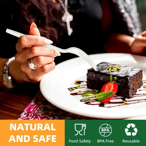 Vista 4 de Tenedor 100% compostable, 7 pulgadas, 150 tenedores desechables de almidón de maíz, cubiertos resistentes con certificación BPI, utensilios