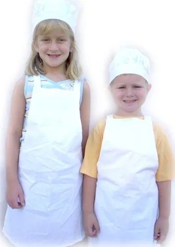 Vista 2 de Conjunto de delantal y sombrero de chef blanco para niños, Blanco