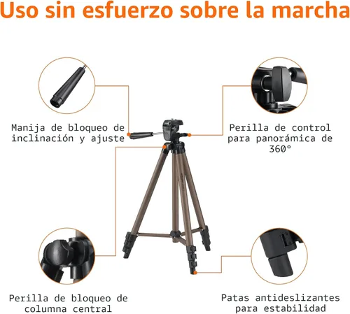 Vista 3 de Amazon Basics Soporte de trípode portátil ligero de 50 pulgadas con placa de liberación rápida, altura ajustable, aluminio, para fotografía