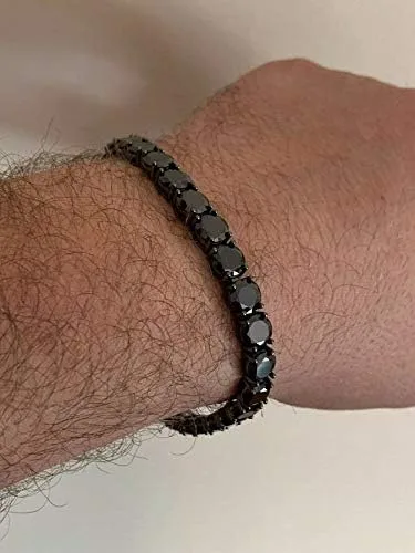 Vista 8 de HarlemBling Solid 925 Sterling Silver Mens Black Tennis Bracelet - Iced Hip Hop CZ Mens One Row Bracelet - Real Oxidized Solid Silver Black CZ 85 7mm