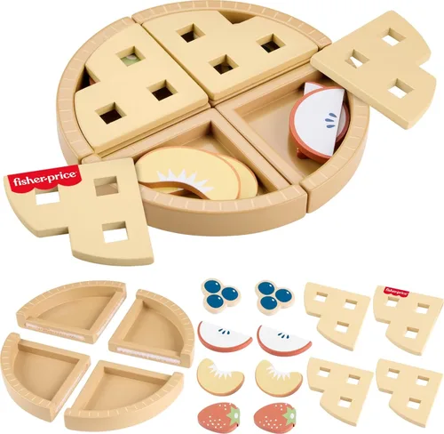 Vista 9 de Fisher-Price Conjunto de Pastel de Juguete de Madera de Juego de Simulación, 14 Piezas de Comida de Madera para Decorar y Servir para Juego de Niños