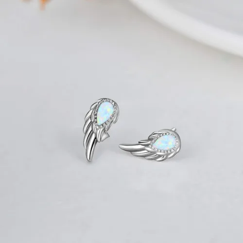 Vista 3 de Angel Jewelry - Aretes de plata de ley con ópalo y piedra lunar