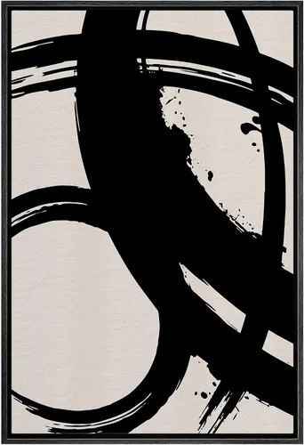 Vista 14 de SIGNWIN - Lienzo enmarcado para pared, patrón de anillo circular en negro, gris y blanco, formas abstractas, ilustraciones, arte moderno