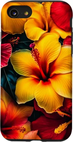 Vista 18 de Hawaiian Tropical Yellow Red Hibiscus Plumeria Case for iPhone 17