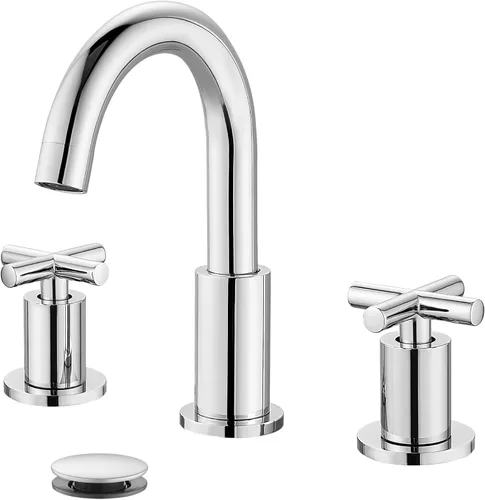 Vista 12 de gotonovo Grifo de baño de 3 agujeros de 8 pulgadas, grifo de tocador para fregadero de baño, 2 manijas cruzadas, lavabo de montaje en cubierta