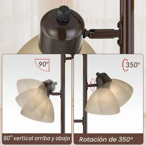Vista 3 de Moderna lámpara de pie de árbol para sala de estar, dormitorio, lámparas de pie de poste alto con 3 cabezales giratorios ajustables para oficina