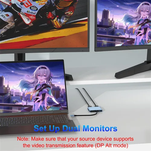 Vista 3 de Divisor DisplayPort para monitores duales, adaptador divisor USB C a Dual DisplayPort de 4K a 60Hz para pantalla extendida con 2 puertos