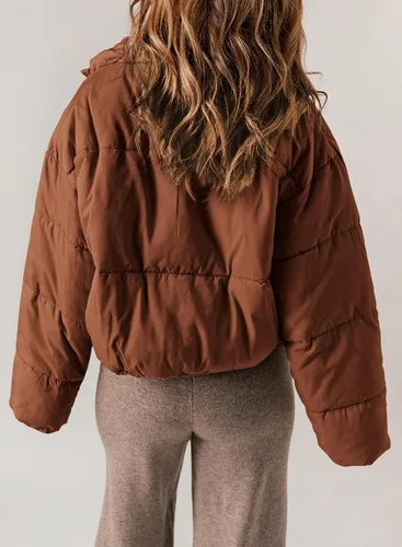 Vista 3 de Dokotoo Chaquetas acolchadas de invierno para mujer, de manga larga, con cremallera completa, con bolsillos