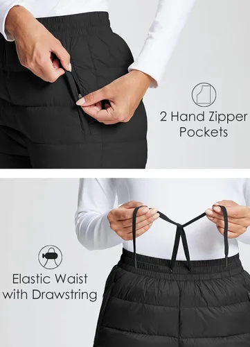 Vista 4 de BALEAF Pantalones de plumón para mujer, ultraligeros, resistentes al agua, para esquí, nieve, pantalones acolchados y abrigados