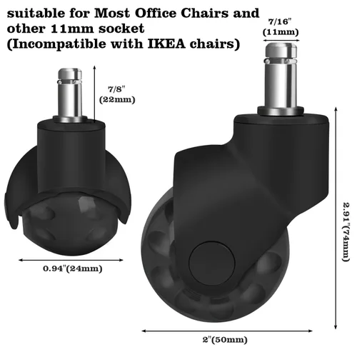 Vista 2 de Ruedas de bola de 2 pulgadas, Hirate Ruedas de bola de rotación universal de 360 grados con cubierta de nylon para sillas de oficina y muebles