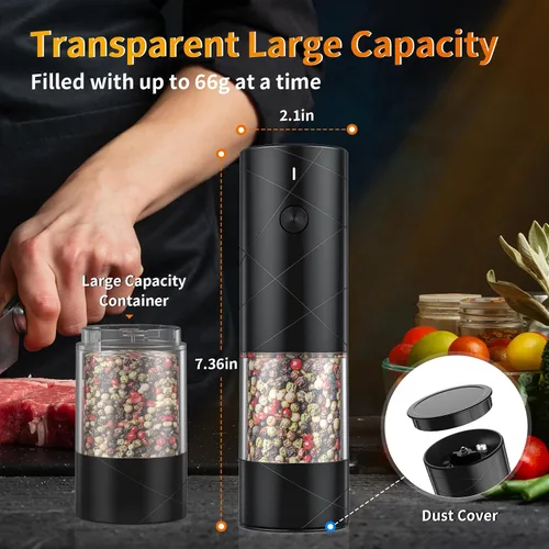 Vista 5 de 1 pieza de molinillo eléctrico de sal y pimienta USB recargable con luz LED cálida, grosor ajustable Lidaop de gran capacidad molinillo automático