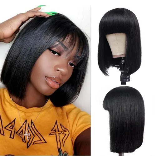 Vista 10 de Spotlight Pelucas de cabello humano lacio con encaje frontal de 4 x 4 para mujeres negras, densidad del 180 %, peluca con cierre de encaje virgen