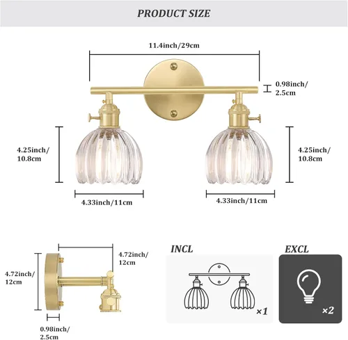 Vista 80 de Shenmoyl Lámparas de baño, lámpara de pared de 2 luces para tocador sobre espejo con pantalla de vidrio tulipán blanco para dormitorio, sala