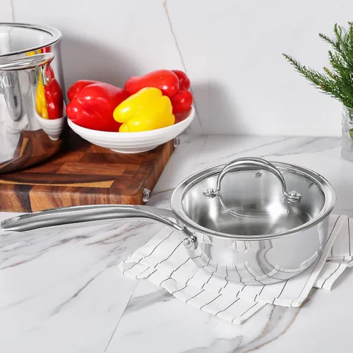 Vista 5 de KEAWELL K3 Premium - Cacerola de acero inoxidable de tres capas de 1.5 cuartos con tapa, seguro para inducción y horno hasta 600°F, calentamiento