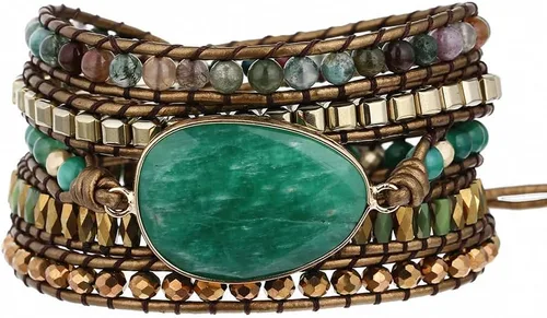 Vista 16 de Women Boho Wrap Bracelet Natural Jasper Crystal Stone Bead Strand Bracelets Marrón