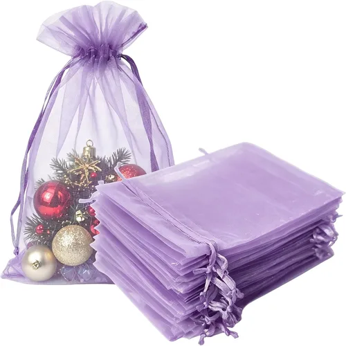 Vista 39 de Bolsas de regalo de organza de 4 x 6 pulgadas con cordón para joyas, dulces, paquetes de 50 bolsas de té de tela transparente azul aguamarina