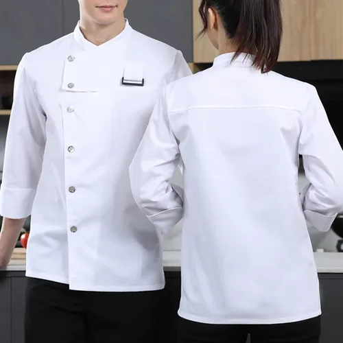Vista 2 de Chaqueta de chef de moda para hombre, transpirable, transpirable, con ventilación oculta, uniforme de chef (abrigo+delantal)