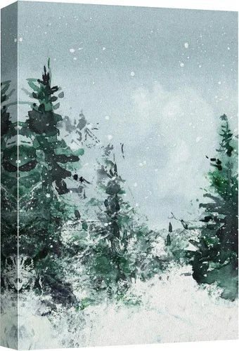 Vista 21 de SIGNWIN Lienzo impreso para pared, diseño de bosque y guardería, cabaña de troncos, invierno, nieve, montaña, bosque, ilustraciones de naturaleza