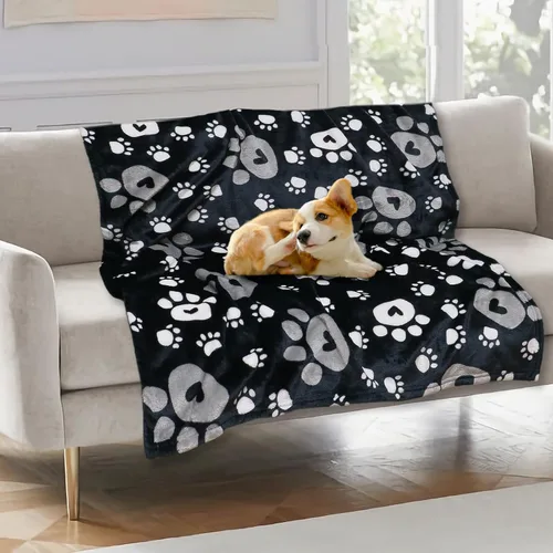 Vista 29 de Manta Suave para Perros para Perros Grandes - Manta Mullida para Mascotas para Gatos y Cachorros, Manta Reversible con Diseño de Huellas de Pata gris
