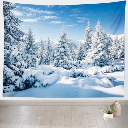Vista 7 de Loccor - Tapiz de invierno, tapiz de montaña de invierno, escena de pinos blancos, colgante de pared, paisaje natural, tapices, arte de pared