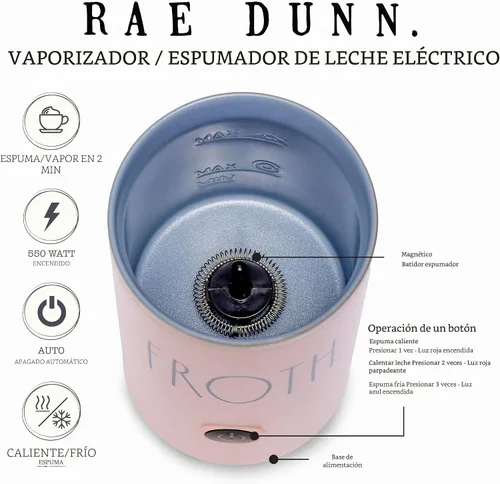Vista 3 de Rae Dunn Espumador de Leche Eléctrico y Vaporizador - Elegante Vaporizador Automático y Espumador de Leche, Calentador de Leche