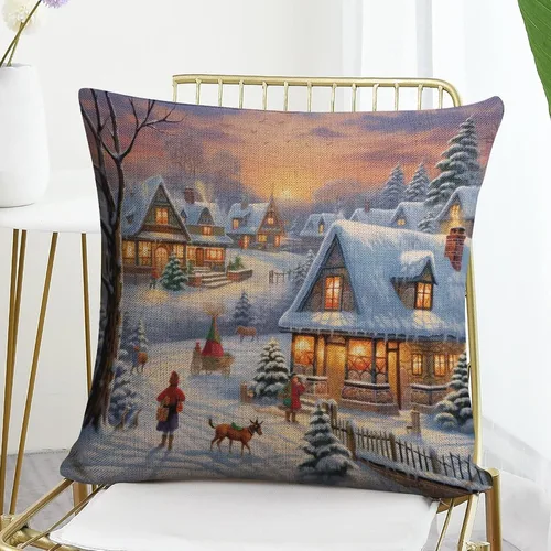 Vista 7 de Fundas de almohada de 16 x 16 pulgadas, diseño de pueblo de invierno, decoración de Navidad, para sofá, sala de estar, dormitorio