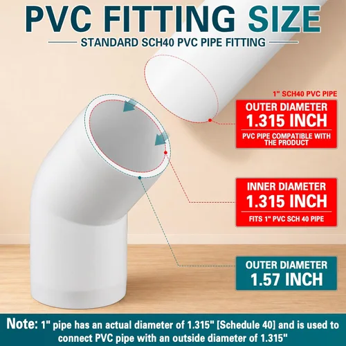 Vista 2 de Paquete de 12 accesorios de codo de 45 grados de PVC de 1 pulgada, conector de tubo de 2 vías de grado para muebles para construcción de estanterías