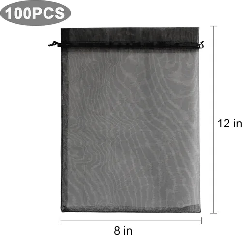 Vista 2 de Uigidori 100 bolsas de organza de alta calidad, bolsas de regalo de organza transparente de 8 x 12 pulgadas con cordón, bolsas grandes de malla