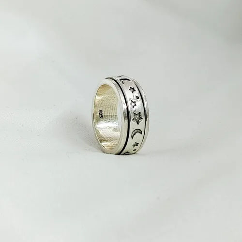 Vista 74 de Boho Spinner Ring, Mothers Day Gift, Silver 925 Women Ring, Sterling Silver 925 Ring, Fidget Spinner Ring,Women Silver Anxiety Ring