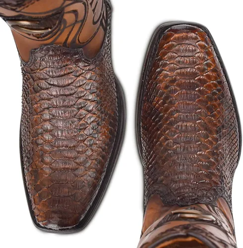 Vista 7 de Cuadra Botas occidentales para hombre en piel auténtica de pitón, Metálico