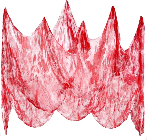 Vista 8 de Whaline Tela espeluznante blanca de Halloween de 197 x 87 pulgadas, ropa de gasa espeluznante, decoración de Halloween para casas embrujadas