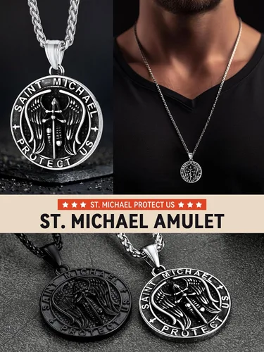 Vista 4 de FaithHeart Saint Michael Necklace, Stainless Steel18K Gold Plated St Michael the Archangel Pendant Amulet for Men Women with Gift Packaging