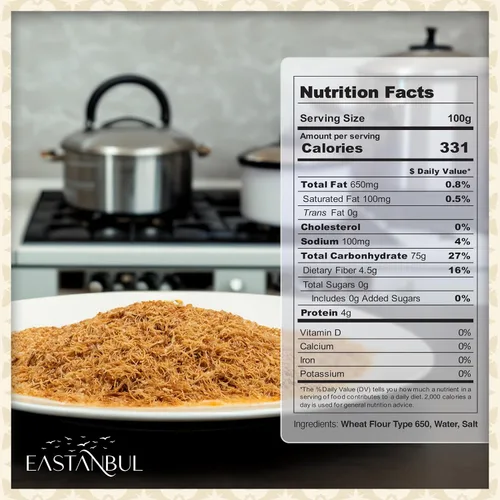 Vista 2 de Eastanbul Kataifi horneado y rallado para chocolate de Dubai, masa de pastelería Kadayif para pudín de leche, gránulos tostados Katifi Muhallebi