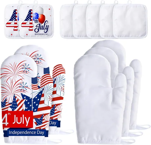 Vista 8 de Patelai Juego de 6 guantes de horno de sublimación en blanco, incluye guantes de horno resistentes al calor por sublimación en blanco y soportes