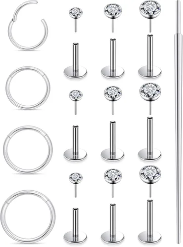 Vista 8 de Aretes de nariz de acero quirúrgico 316L, 20G, 18G y 16G, sin rosca, aretes de lóbulo para cartílago, cartílago, oreja, labio, piercing para mujeres