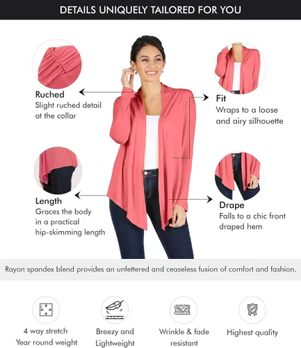 Vista 5 de Simlu Cárdigans ligeros para mujer, de talla regular y grande, para verano, manga larga