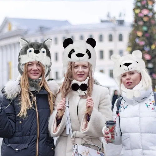 Vista 5 de Sombreros de felpa de animales para niños, niñas, mujeres, hombres, disfraz de fiesta de Halloween, gorro suave y cálido divertido para adolescentes