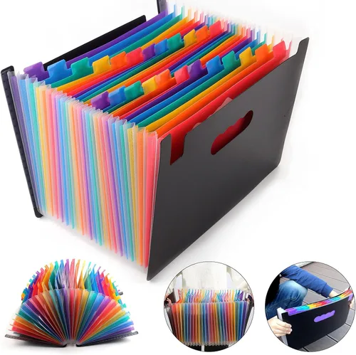 Vista 4 de Organizador de archivos de acordeón, carpeta de archivos expandible de 13/24 bolsillos con envoltura de borde de tela, caja de archivo portátil