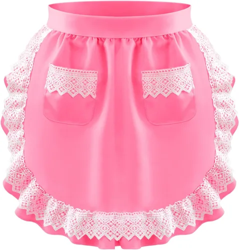 Vista 20 de Geyoga Delantales para mujeres con bolsillos Cocina Cocinando Camarera Sirvienta Delantal Falda Vintage Lindo Volantes Vestido Disfraz, Blanco