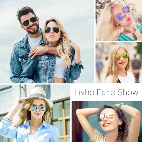 Vista 6 de Livhò Sunglasses for Men Women Aviator Polarized Metal Mirror UV 400 Lens Protection