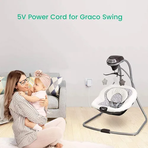 Vista 4 de Cable de alimentación para Graco DuetSoothe, columpio de bebé Simple Sway, cargador de 5 V blanco Para Glider LX, DuoGlider, Sweetpeace, enchufe