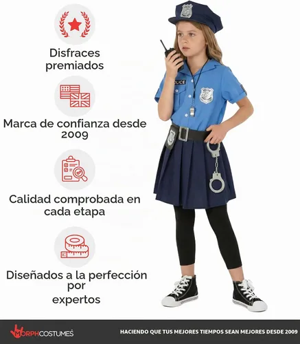 Vista 6 de Morph, Disfraz de oficial de policía para niñas, disfraces de policía para Azul
